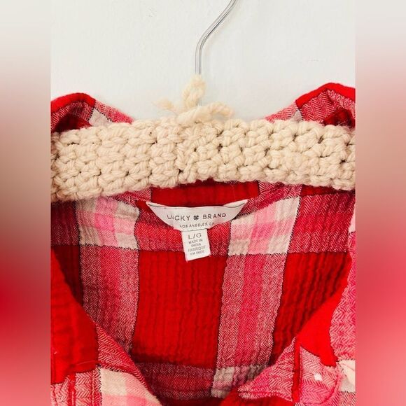 Lucky brand | red, white and pink plaid button down top | size large - Picture 2 of 6